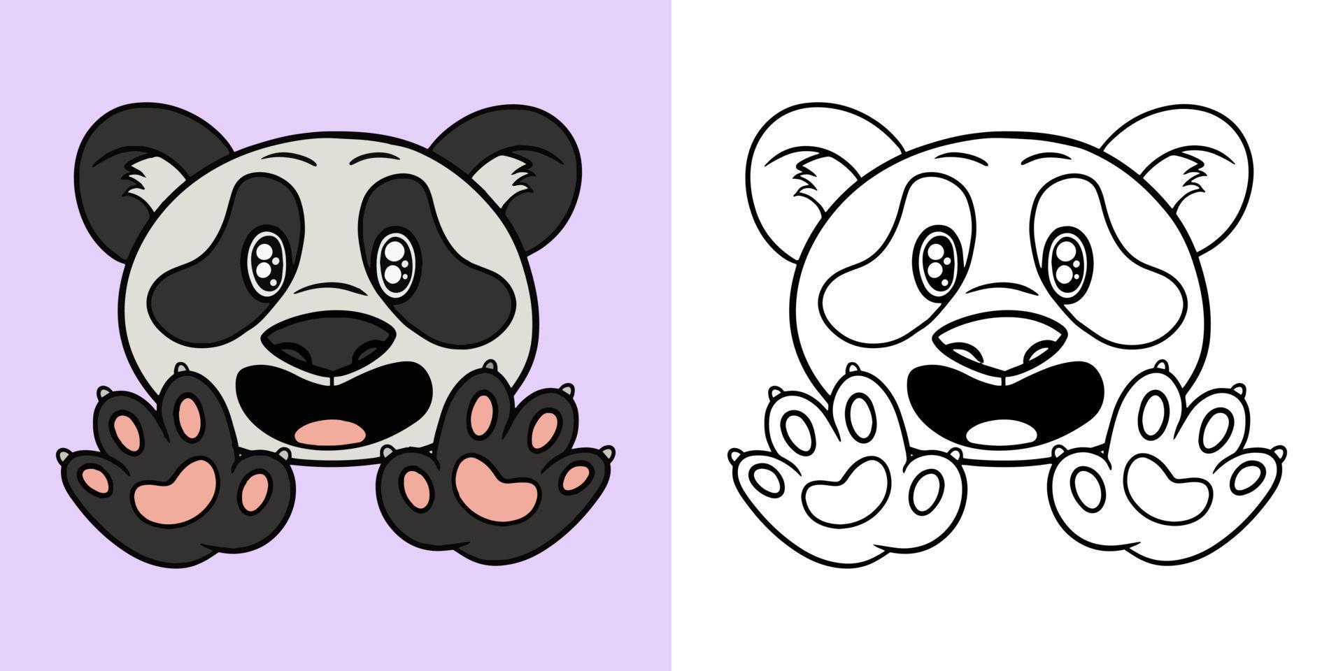 conjunto horizontal de ilustraciones para libros de colorear, admiradores de panda, lindos pandas esponjosos en estilo de dibujos animados, ilustración vectorial vector