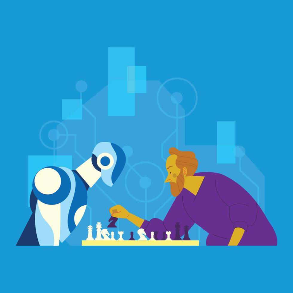 Chees Competition Versus AI Robot vector
