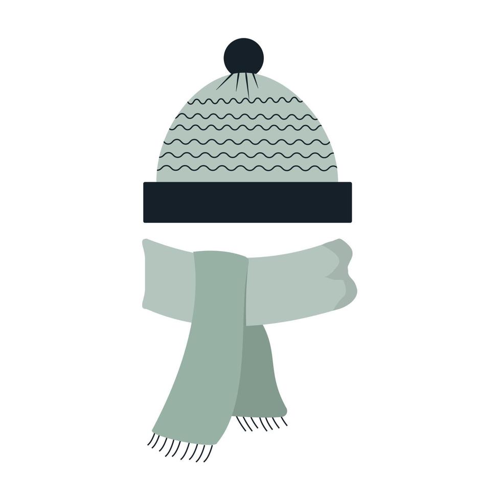 conjunto de gorro y bufanda de punto de otoño vector