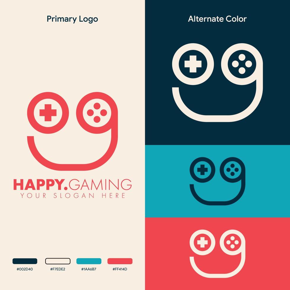 minimalist simple smile gaming logo design vector