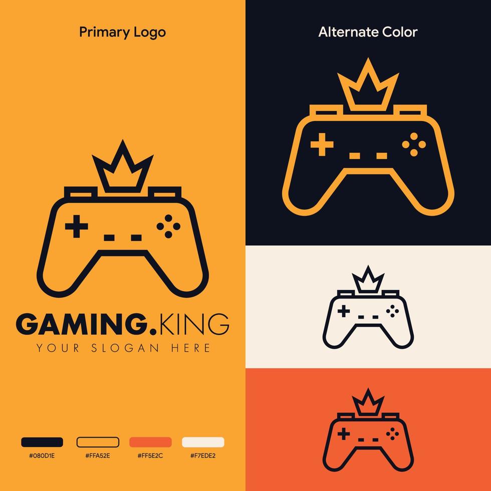 minimalist simple king gaming logo design vector