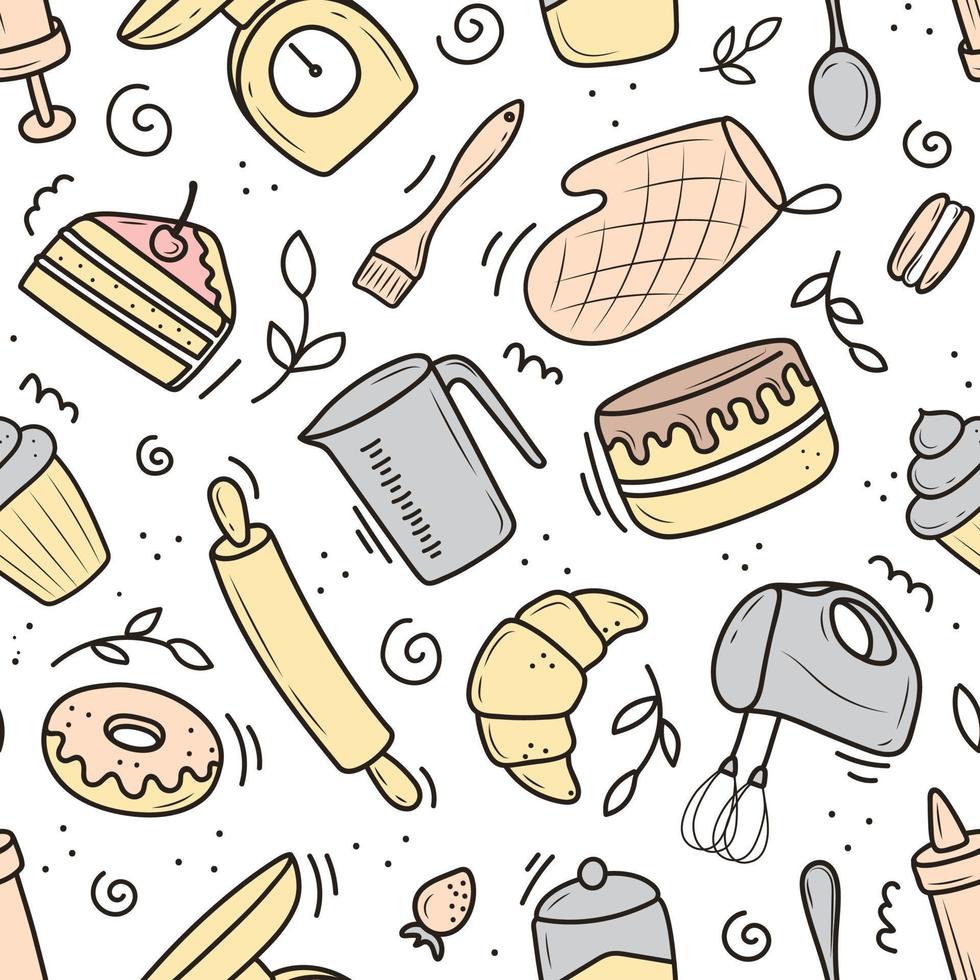 Hand drawn set of baking and cooking elements, vector