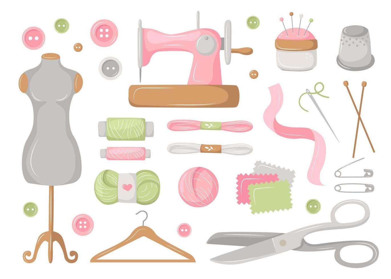 Needlework concept. Various sewing tools. vector