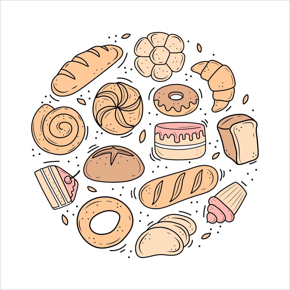 French bread bakery product set, vector