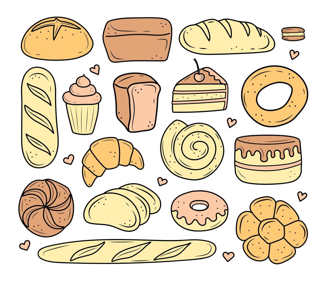 French bread bakery product set, vector