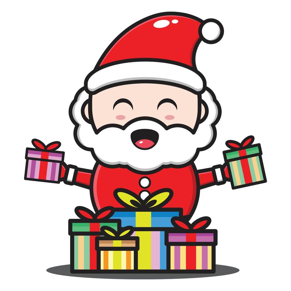cute santa claus cartoon  illustration holding gifts vector