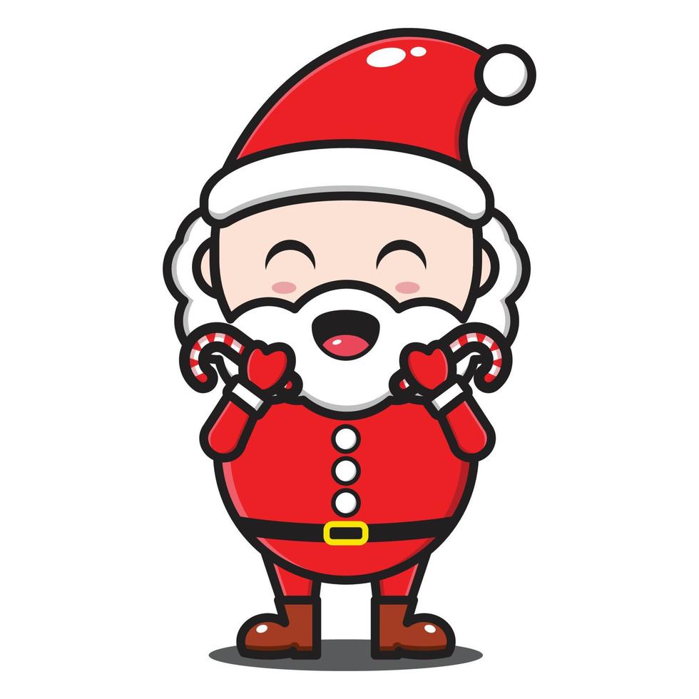 cute santa claus cartoon  illustration holding candy vector