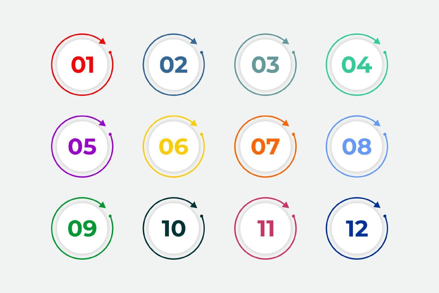 Bullet Points Numbers from One to Twelve vector