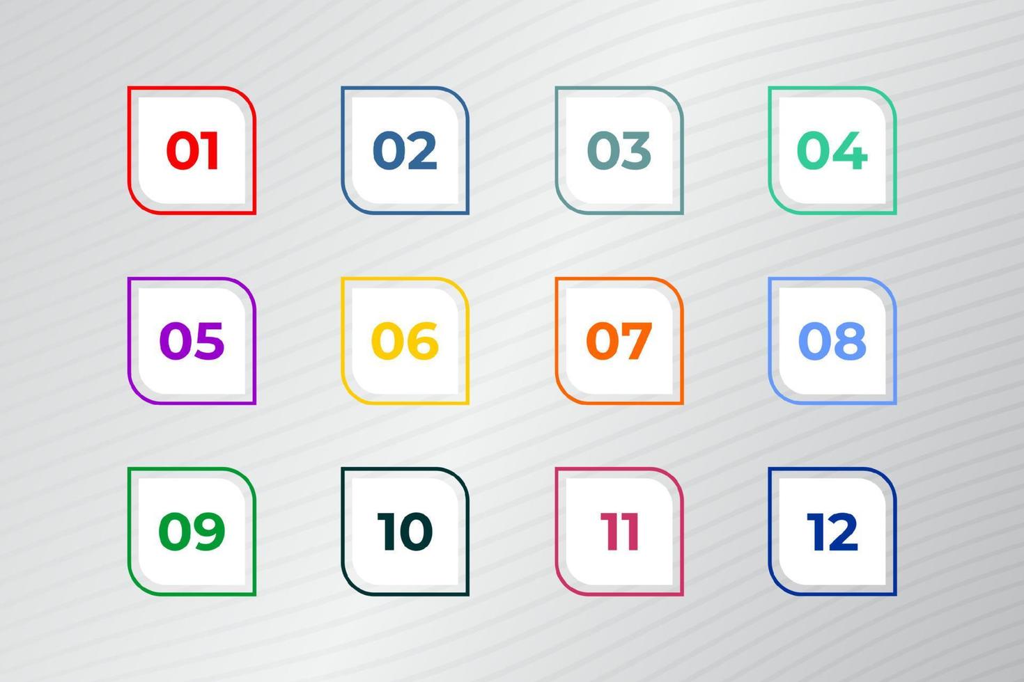 Bullet Points Numbers from One to Twelve vector