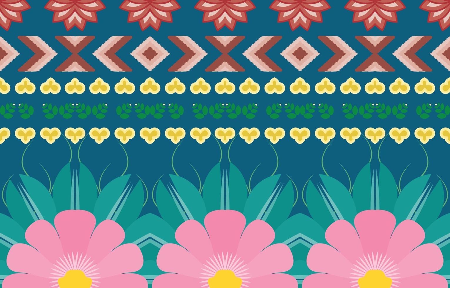 flower colorful fabric ,Geometric ethnic pattern in traditional oriental background Design for carpet,wallpaper,clothing,wrapping,batik,Vector illustration embroidery style. vector