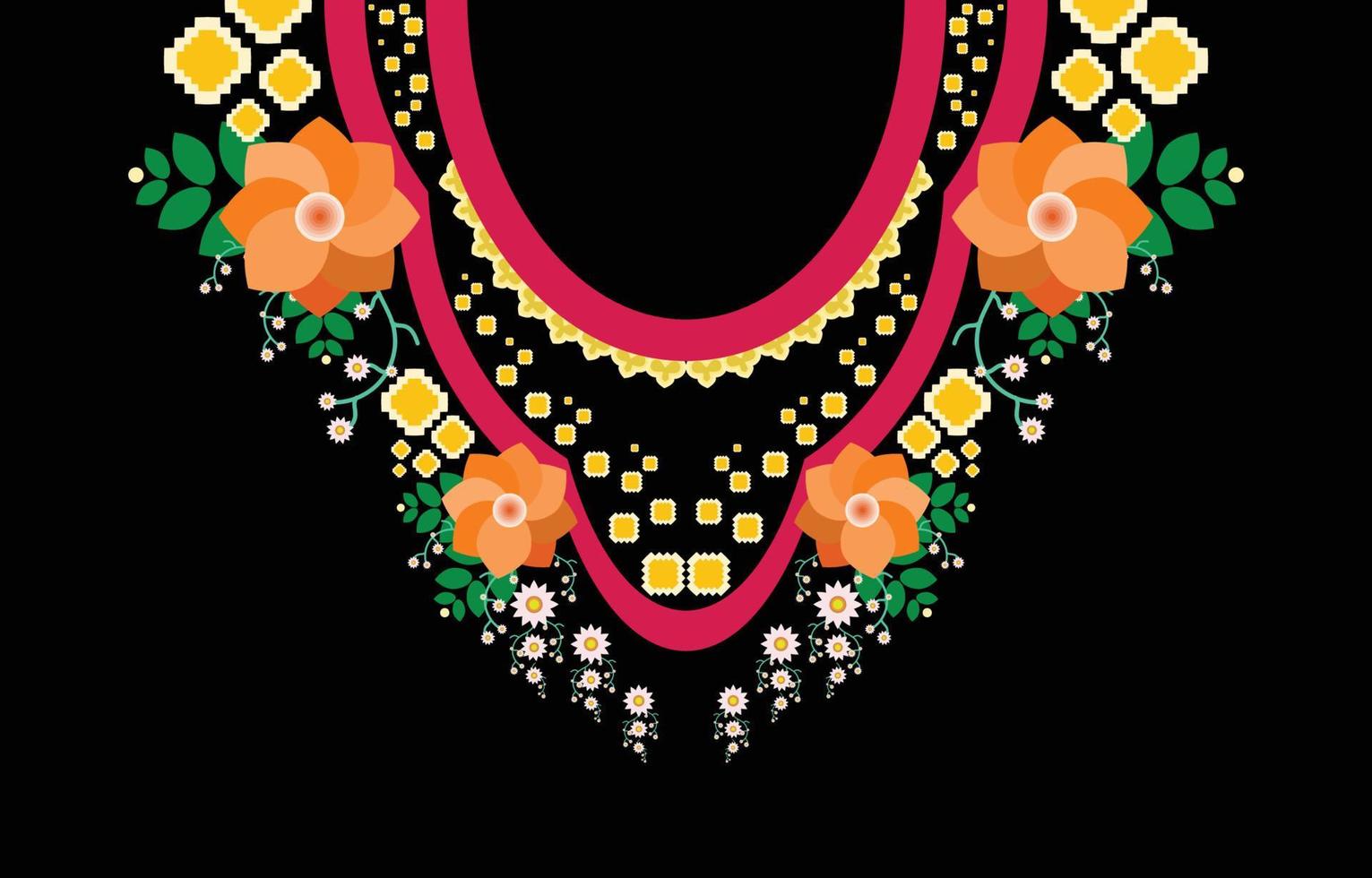 Necklace Geometric Ethnic oriental pattern traditional .flower embroidery design for fashion women.background,wallpaper,clothing and wrapping. vector