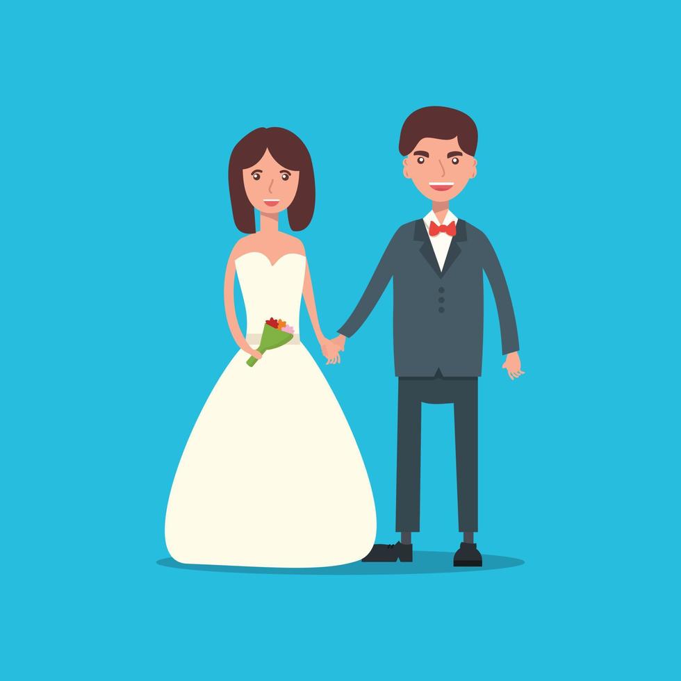 novia y novio en la ceremonia de la boda. ilustración pareja de dibujos animados vector