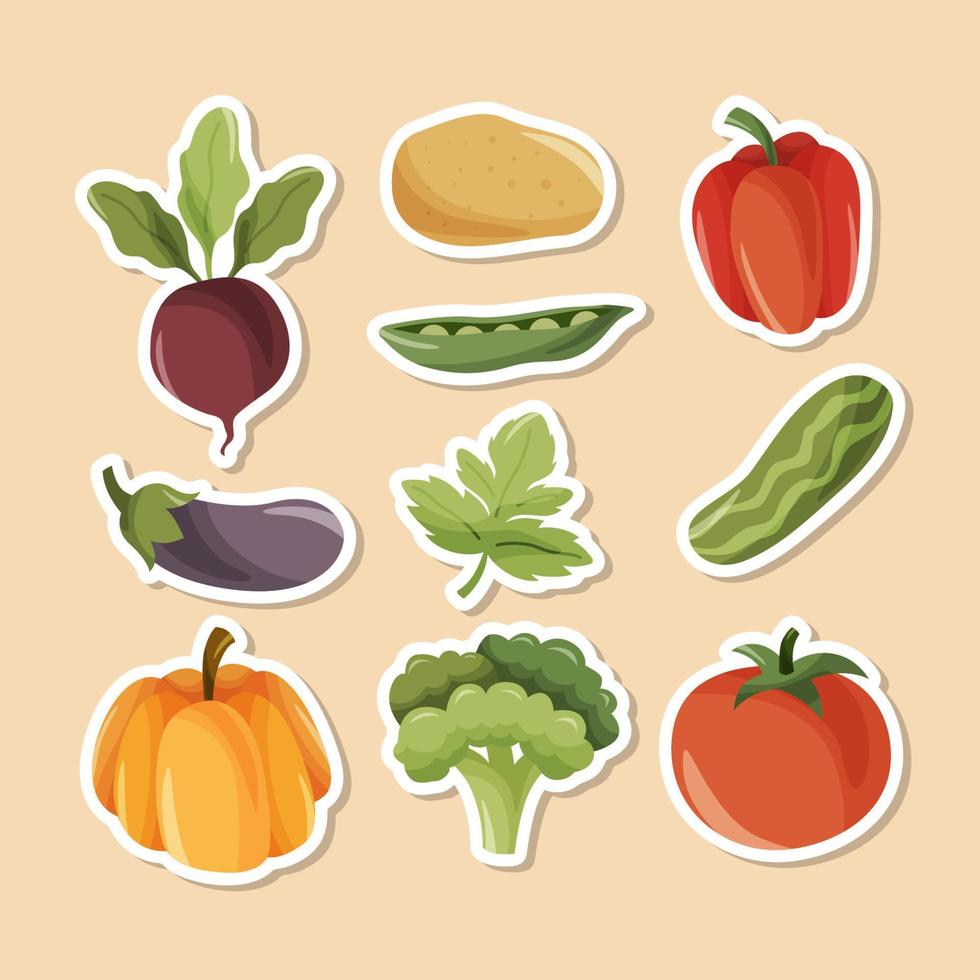 Fresh Vegetables Organic Food Hand Drawn Sticker Collection vector