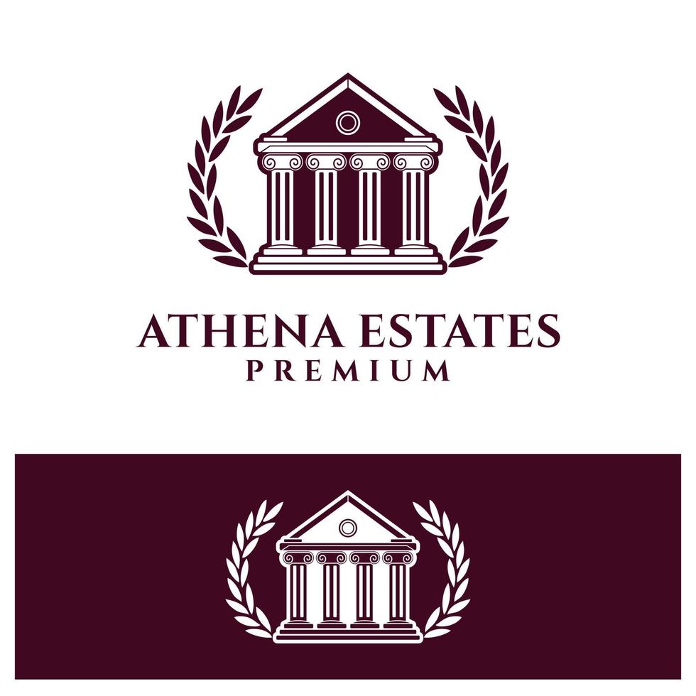 logotipo de ilustración vectorial del famoso icono del edificio. símbolo gráfico inmobiliario del logotipo del templo de atenea. vector