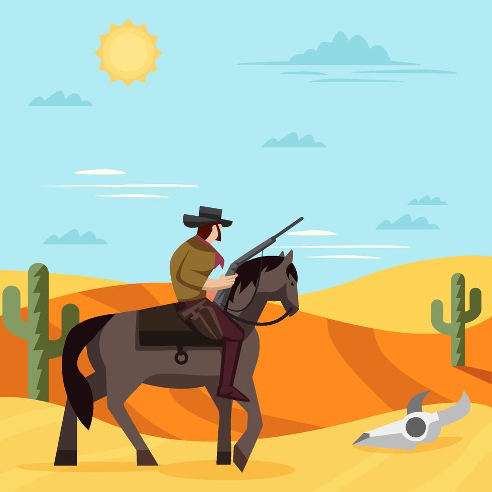 Cowboy Riding Horse On The Desert Concept vector