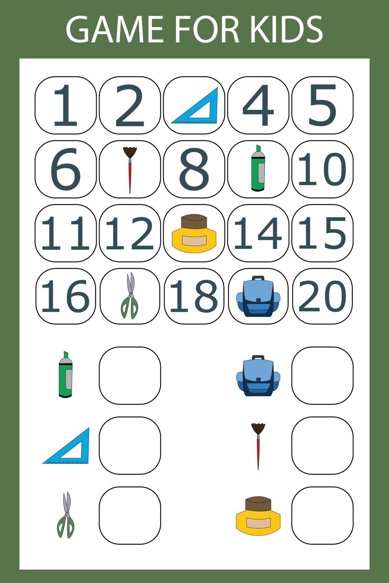 The task is to write in the lost numbers from 1 to 20 with school