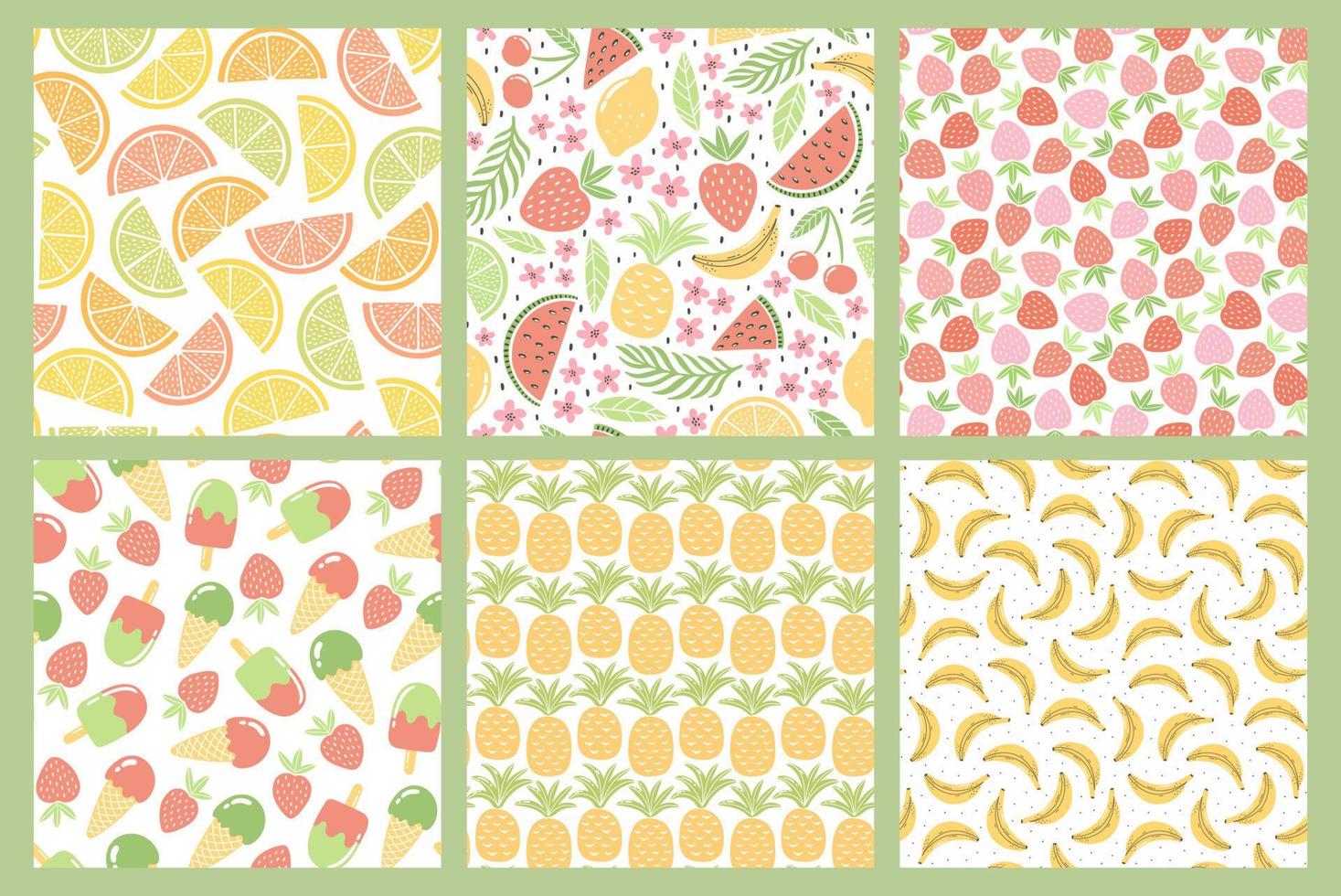 Set of hand drawn summer seamless pattern. vector