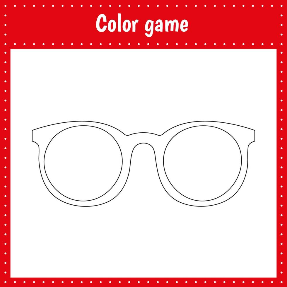 Coloring page for kids education and activity. Color glasses. Coloring book. Vector black and white illustration on white background