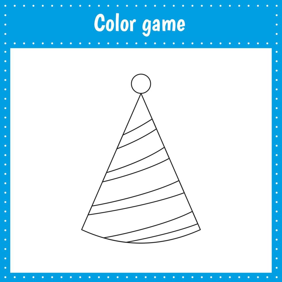 Coloring page for kids education and activity. Color party hat. Coloring book. Vector black and white illustration on white background