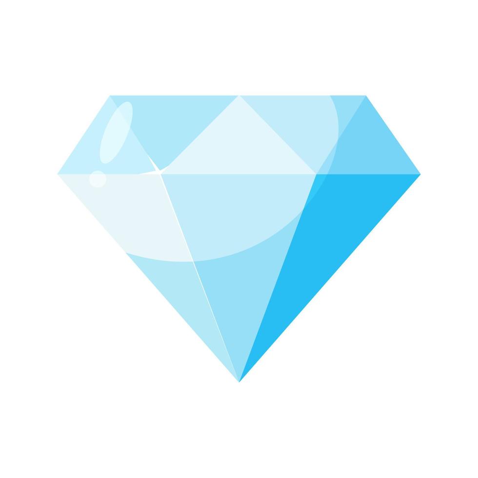Cartoon blue diamond. Sparkle stone. Vector illustration isolated on white background