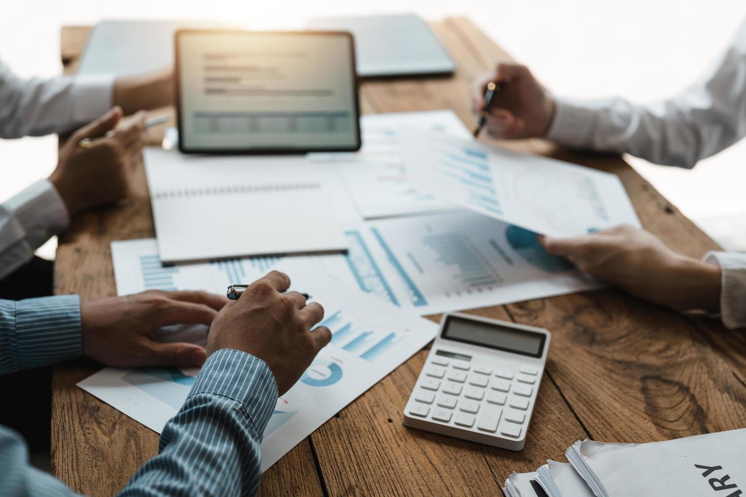 Business data dashboard analysis by ingenious computer software . Investment application display business sales and profit on the computer screen and advise marketing planning decision photo