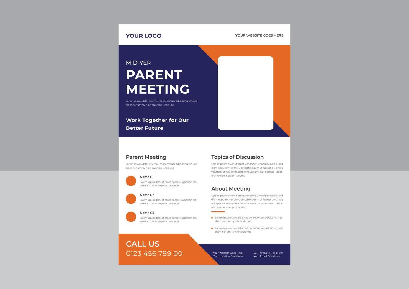 Parent meeting flyer template design, Parent support flyer template, support group for parent flyer, school meeting poster leaflet design template. a4 template. vector