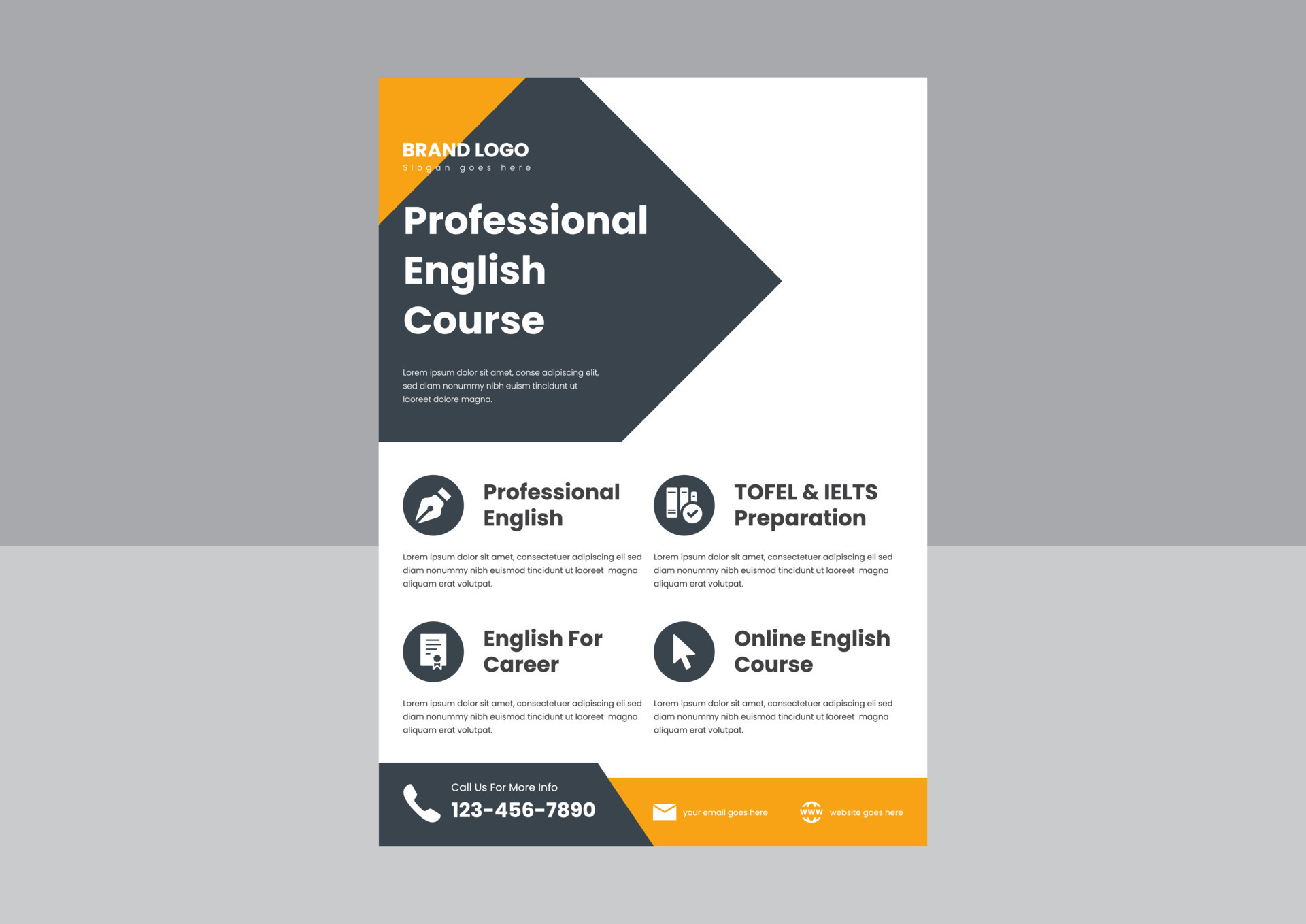 learn English online flyer design. English language course flyer design.  best English language course poster flyer. 8572763 Vector Art at Vecteezy
