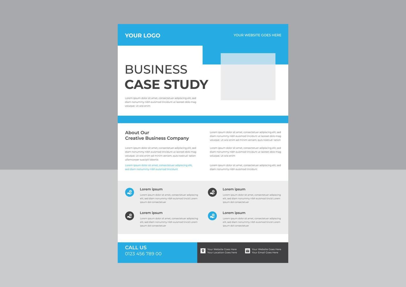 Case Study Template, Flyer Template, Poster design with Case Study, Business Case Study Booklet Layout with blue elements. vector