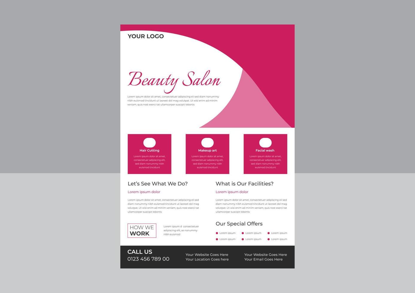 Beauty Flyer and Spa Flyer Template. Editable Poster, Brochure Cover for Beauty Spa Business, Beauty Care Spa Hair Salon Flyer Editable A4 Size. vector