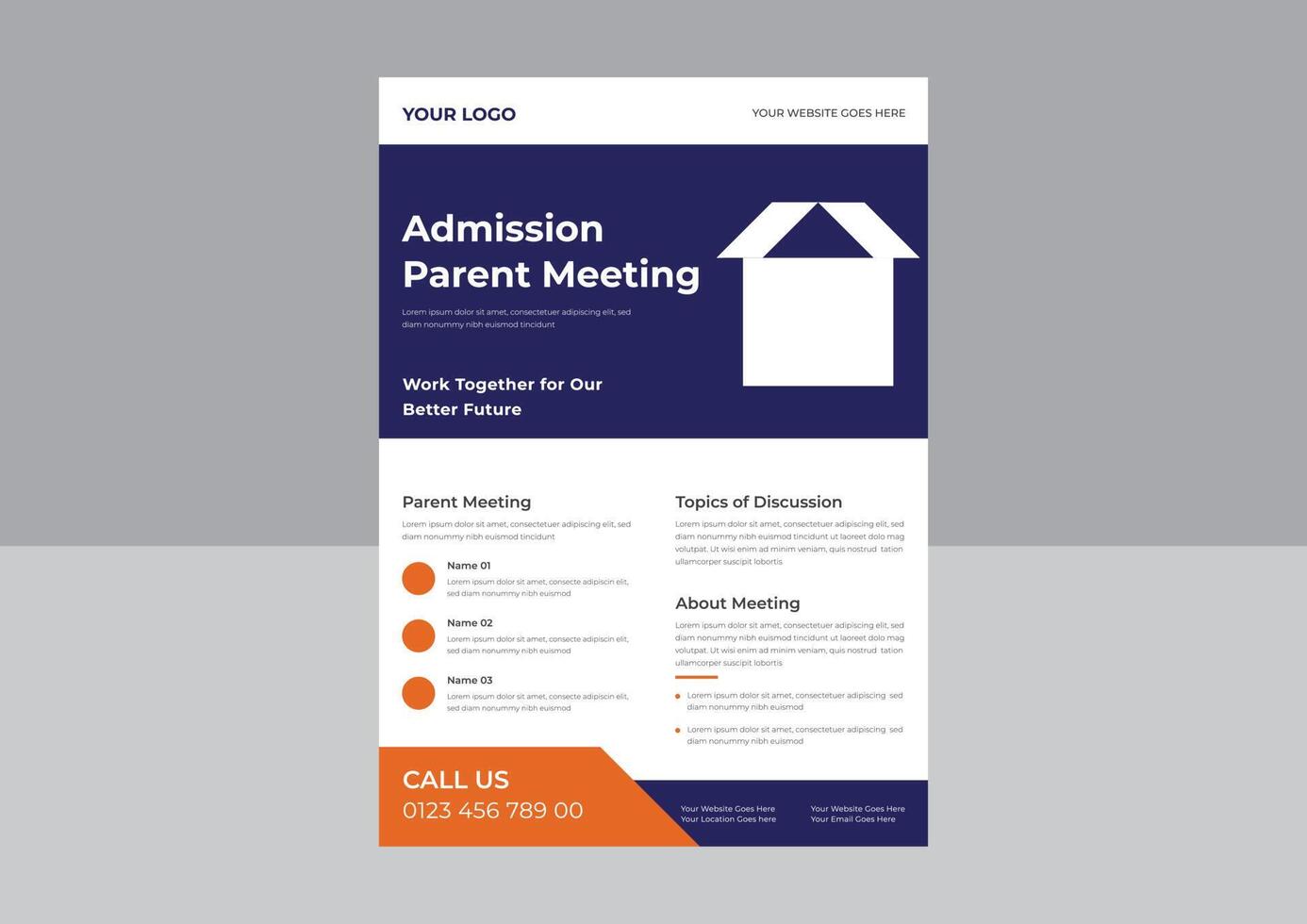 Parent meeting flyer template design, Parent support flyer template, support group for parent flyer, school meeting poster leaflet design template. a4 template. vector