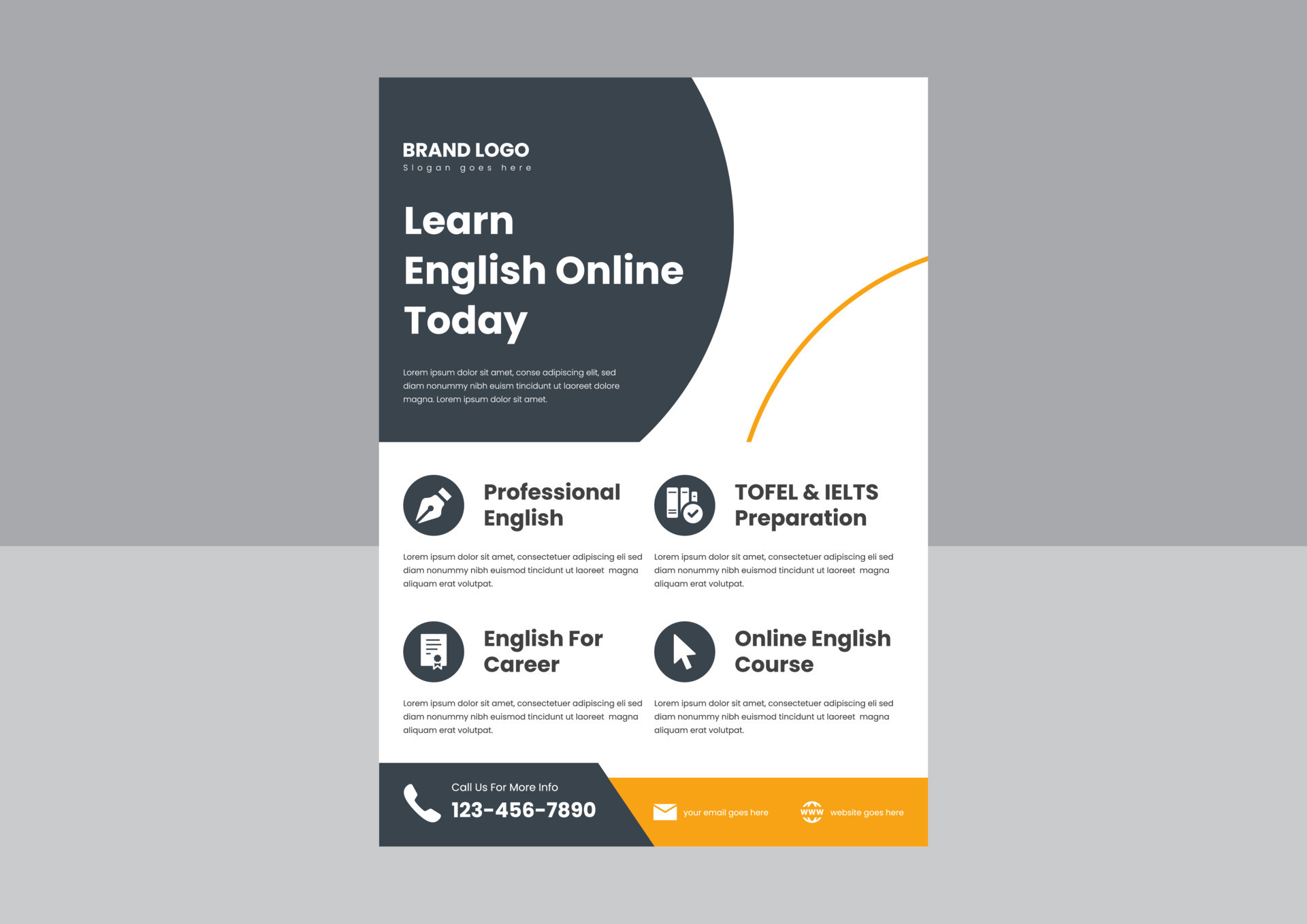 learn English online flyer design. English language course flyer design.  best English language course poster flyer. 8572813 Vector Art at Vecteezy