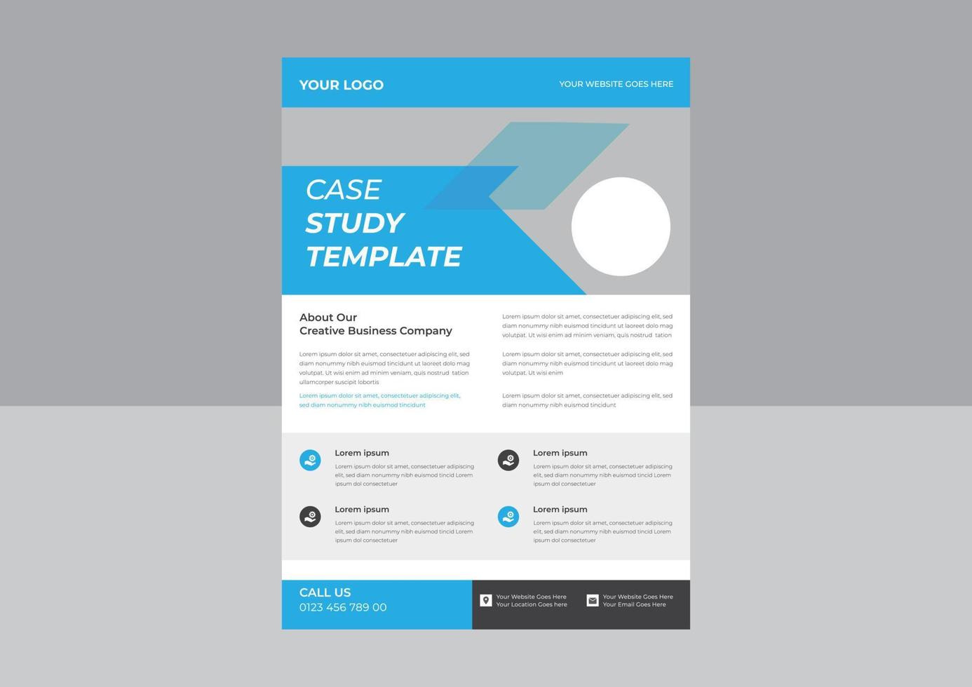 Case Study Template, Flyer Template, Poster design with Case Study, Business Case Study Booklet Layout with blue elements. vector