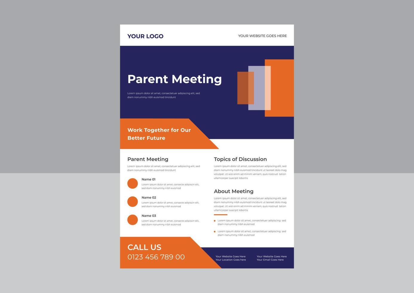 Parent meeting flyer template design, Parent support flyer template, support group for parent flyer, school meeting poster leaflet design template. a4 template. vector