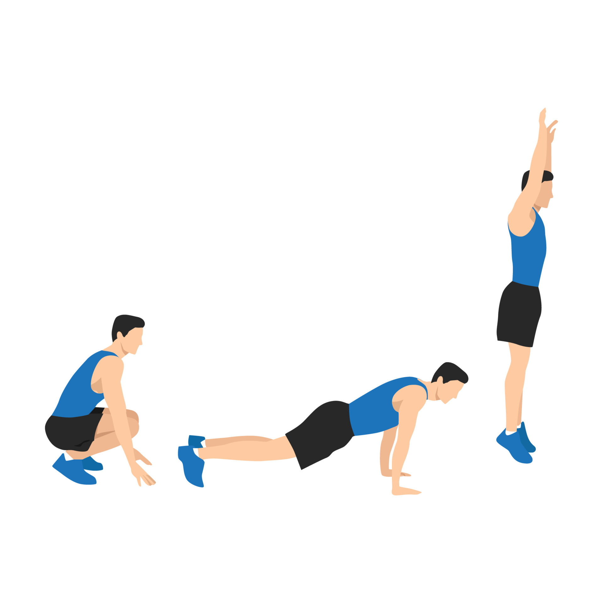 Man doing the Squat Thrust Burpee position in 3 steps exercise