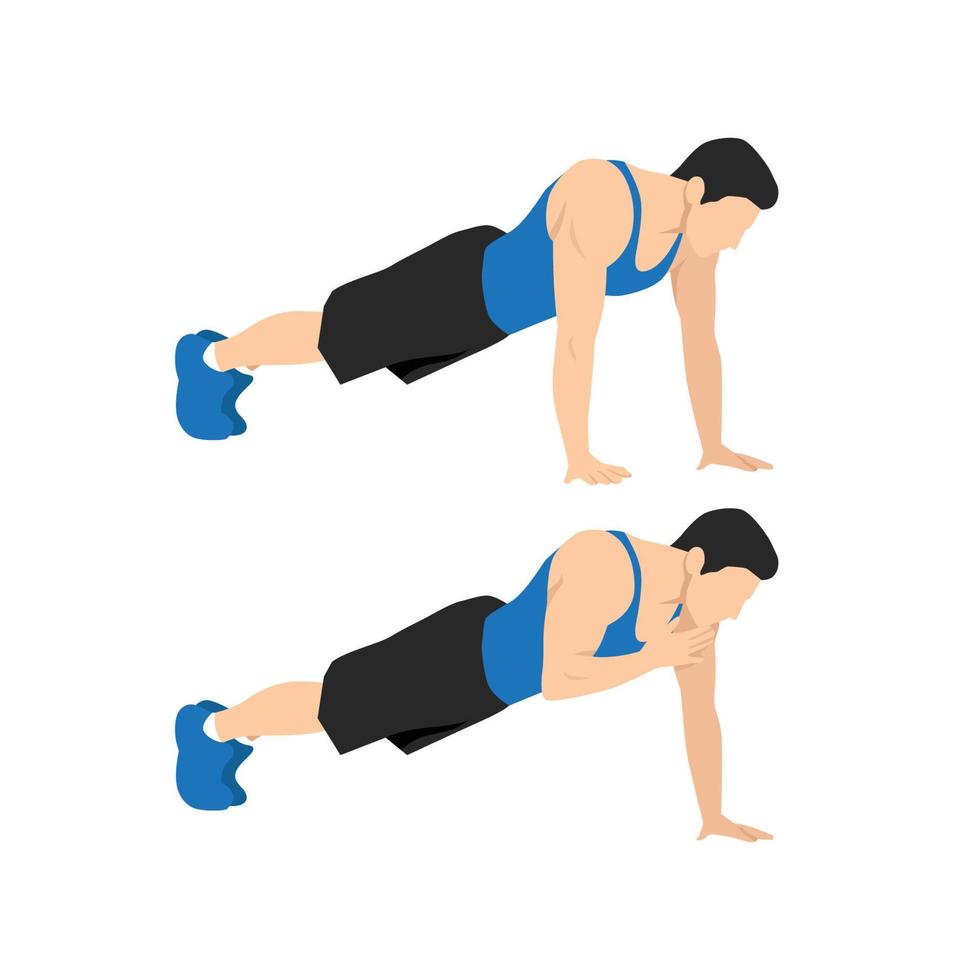 Plank shoulder taps exercise. Flat vector illustration isolated on white background. Layered vector. Abs workout