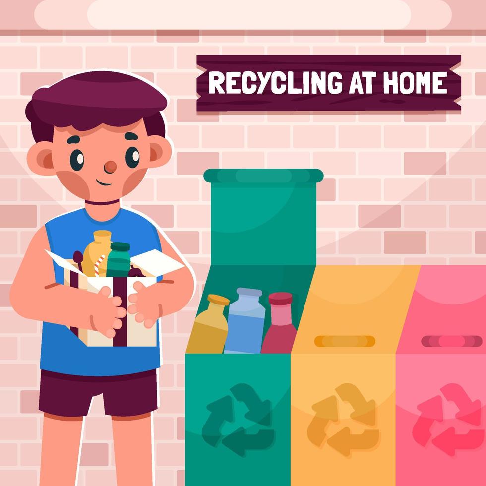 concepto de reciclaje de residuos plásticos en el hogar vector