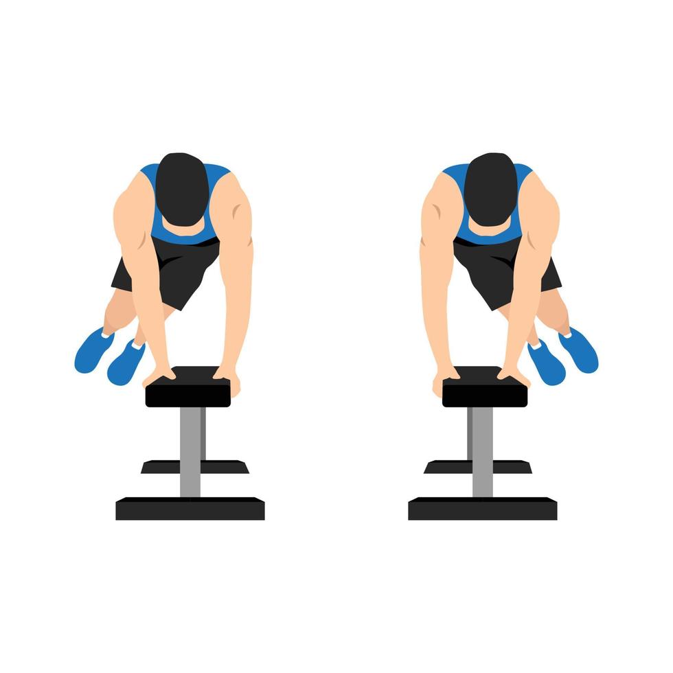 Man doing Bench hops. Box jumps. Bench jump over. Sport exersice. Flat vector illustration isolated on white background