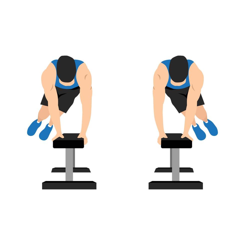 Man doing Bench hops. Box jumps. Bench jump over. Sport exersice. Flat vector illustration isolated on white background