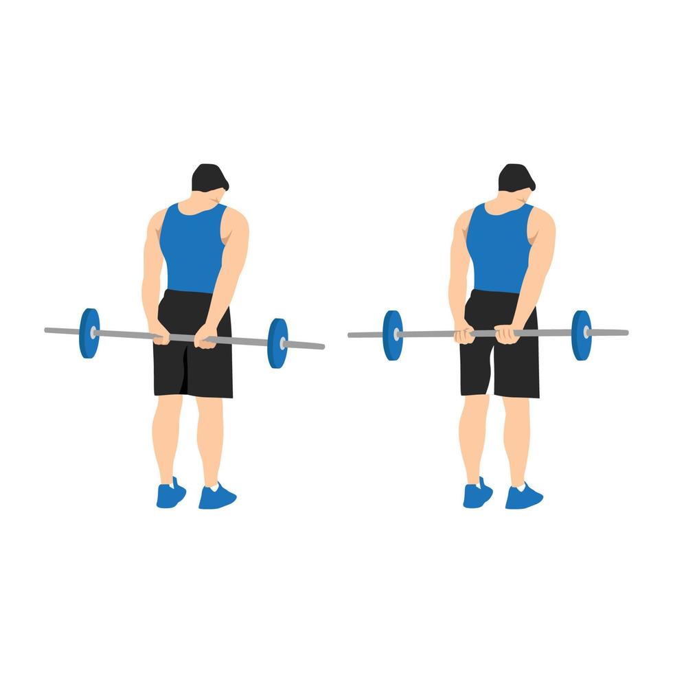 Man doing Behind the back standing wrist curls exercise. Flat vector illustration isolated on white background