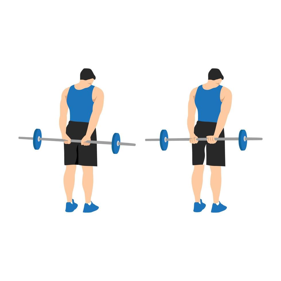 Man doing Behind the back standing wrist curls exercise. Flat vector illustration isolated on white background