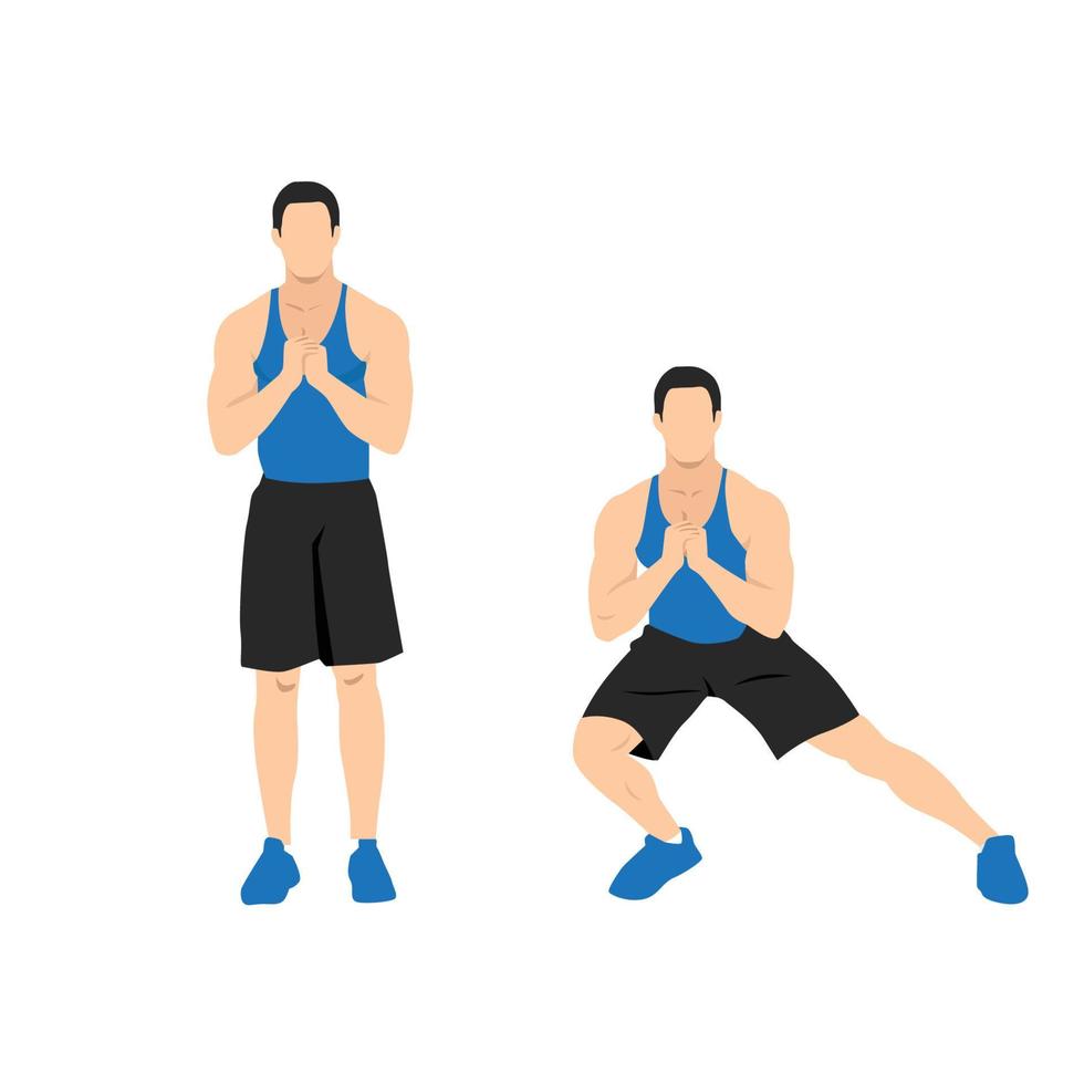 Man doing Bodyweight Side steps. Lateral Lunges workout in 2 steps. Flat vector illustration isolated on white background 8572973 Vector Art at Vecteezy