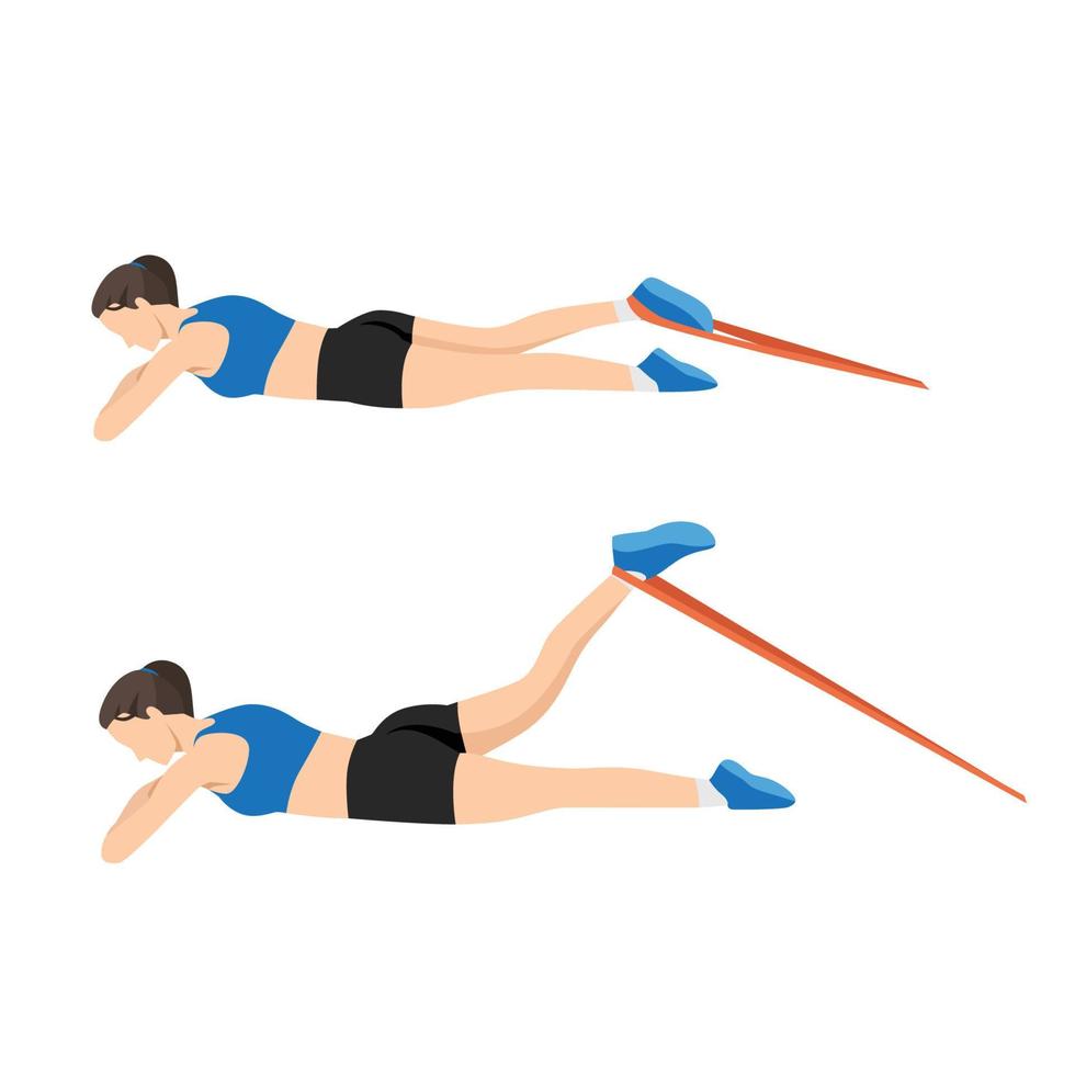 Woman doing Leg curl prone with long resistance band exercise. flat vector illustration isolated on white background 8572974 Vector Art at Vecteezy