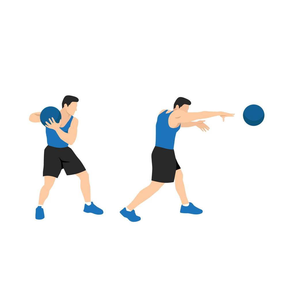 Medicine ball punch exercise, Flat vector illustration isolated on white background. Chest exercise
