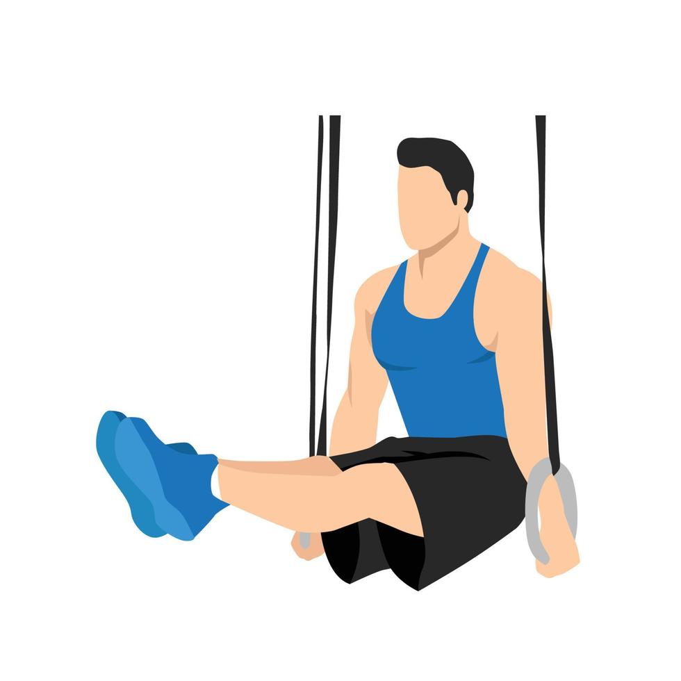 Man doing gymnastic Ring L-Holds. Abdominals exercise. Flat vector illustration isolated on white background. Editable file with layers