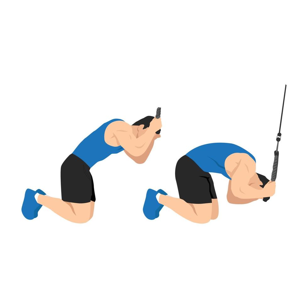 hombre haciendo abdominales de cable de rodillas. ejercicio de abdominales. ilustración vectorial plana aislada sobre fondo blanco vector