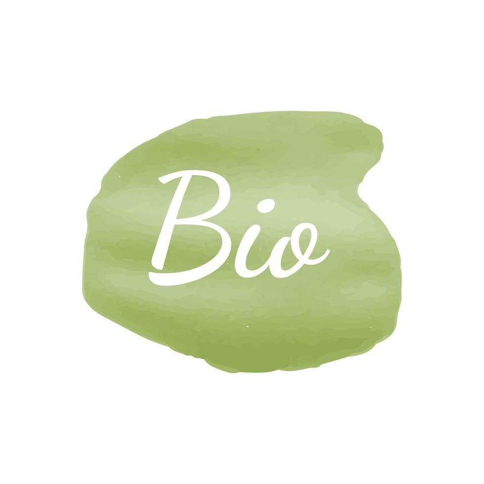 bioetiqueta, logotipo con fondo de acuarela. concepto de producto orgánico y natural. vector