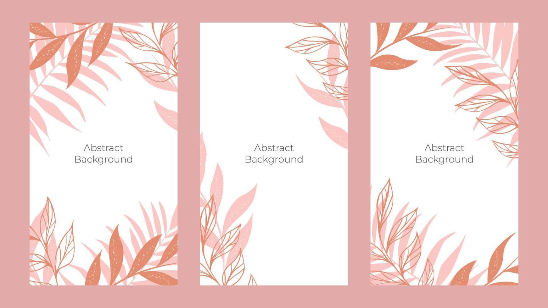 A set of modern abstract backgrounds with tropical leaves. Social media stories and post. Cover, invitation, banner, poster, brochure, poster, postcard, flyer. vector