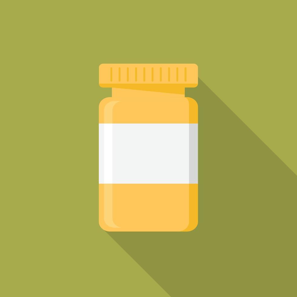 Icon of a jar on a coloured background with a shadow. Concept of a drug, diet, supplement, sports nutrition. Vector illustration.