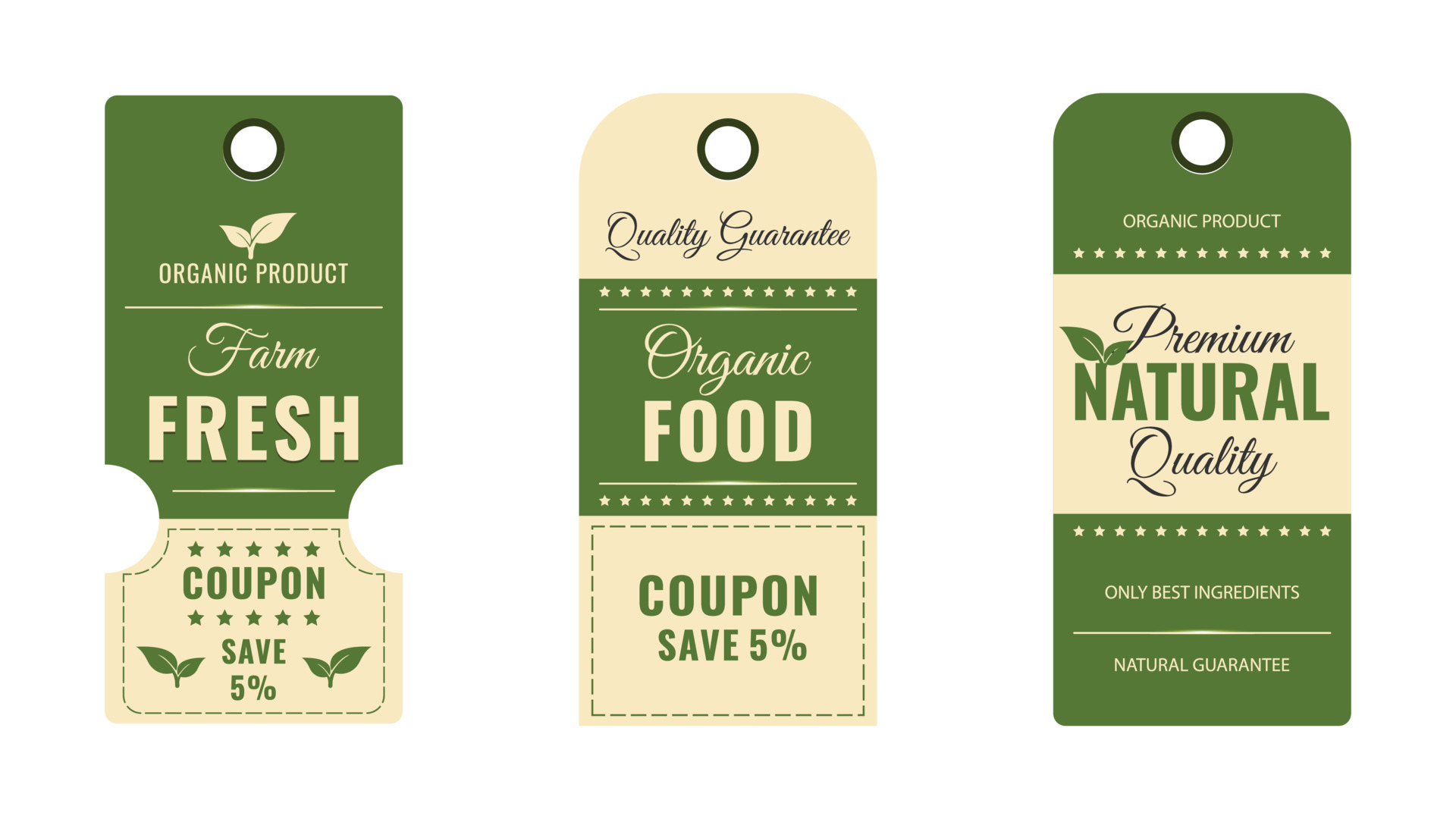 A collection of labels and discount coupons. The concept of organic
