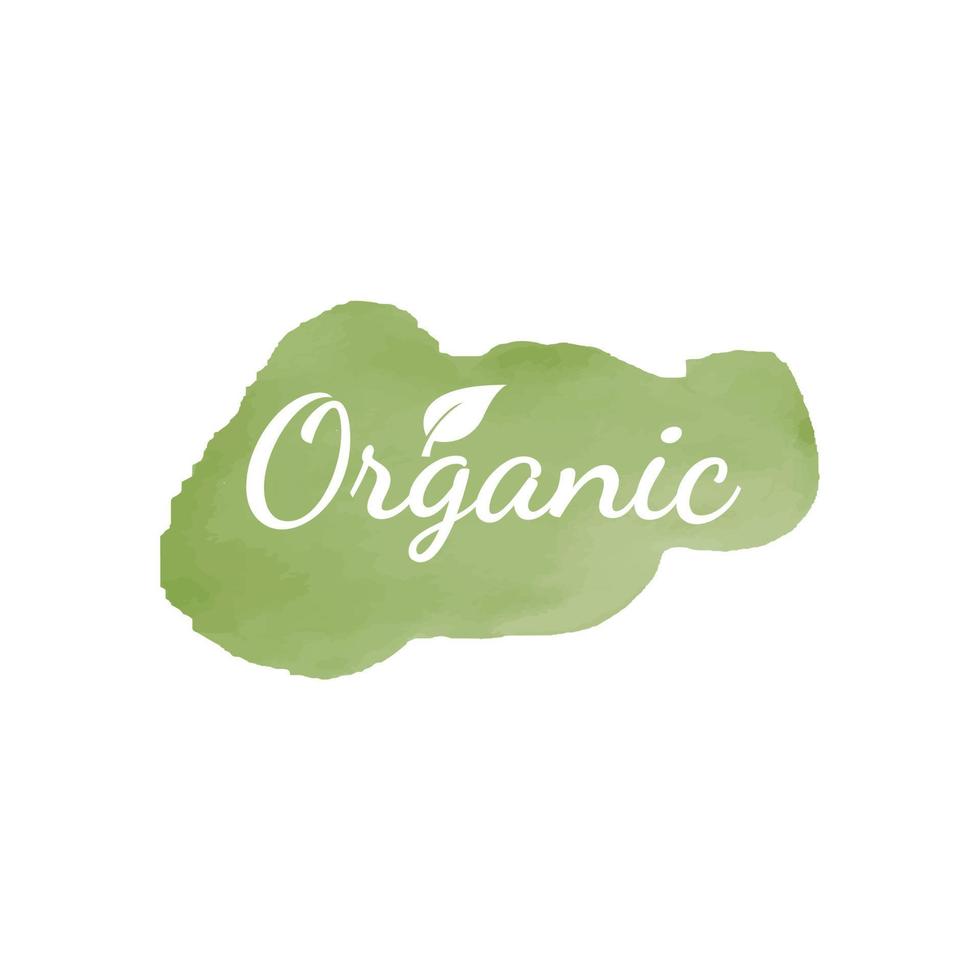 etiqueta orgánica, logotipo con fondo de acuarela. concepto de producto orgánico y natural. vector